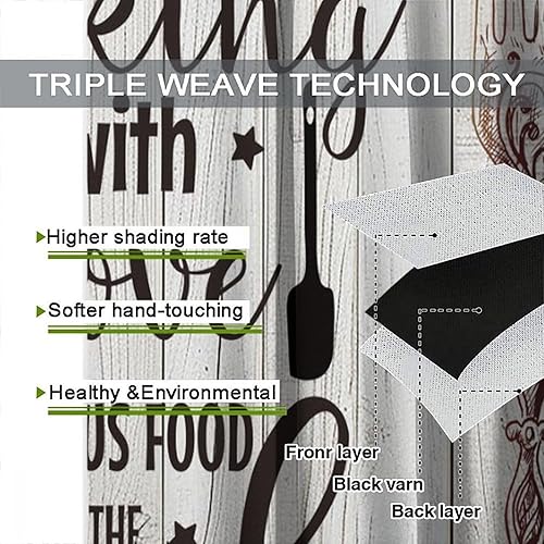 Miniatura 5 de Cortinas rústicas de cocina, cuchara, tenedor, tablón, patrón retro, floral, para cocina, tratamiento de ventanas para sala de estar, cafetería, 42