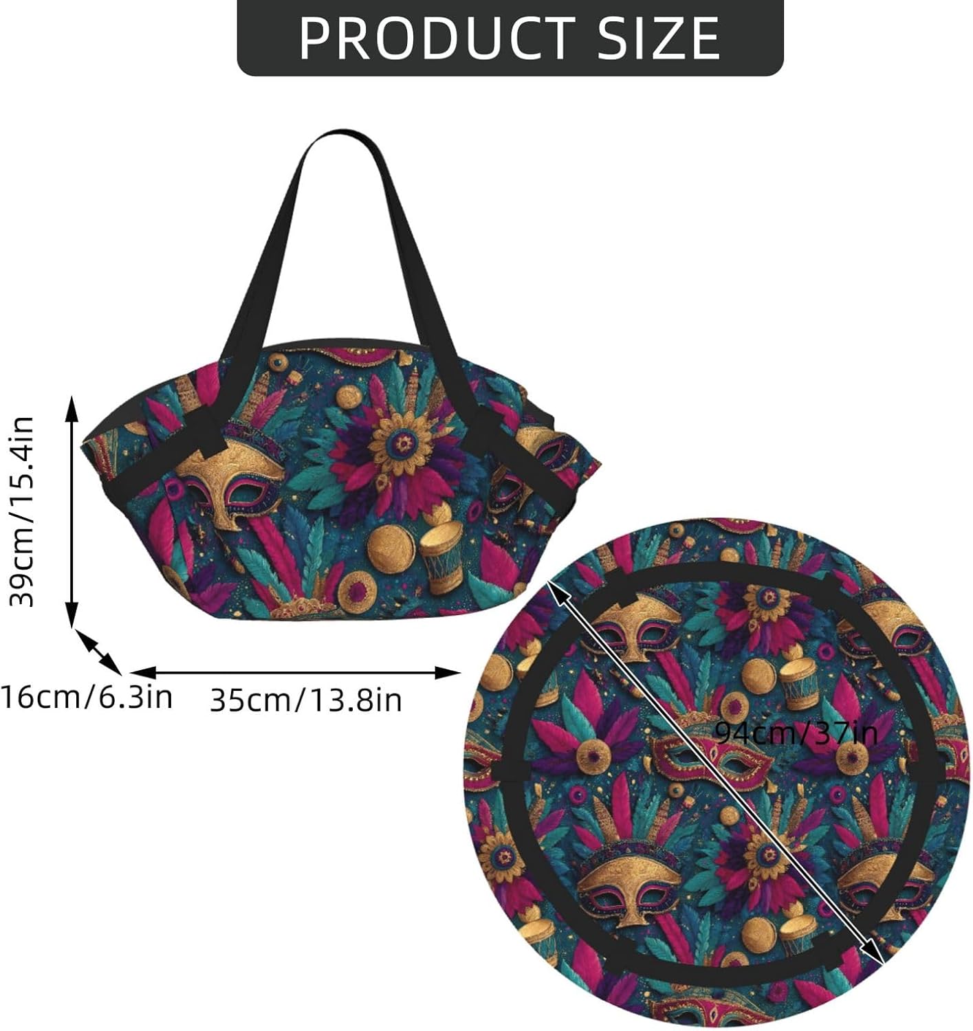Carnival (4) Pattern Foldable Camping Tote Bag Picnic Blanket Bag Portable Beach Mat Tote Waterproof Outdoor Picnic Mat Carry Bag