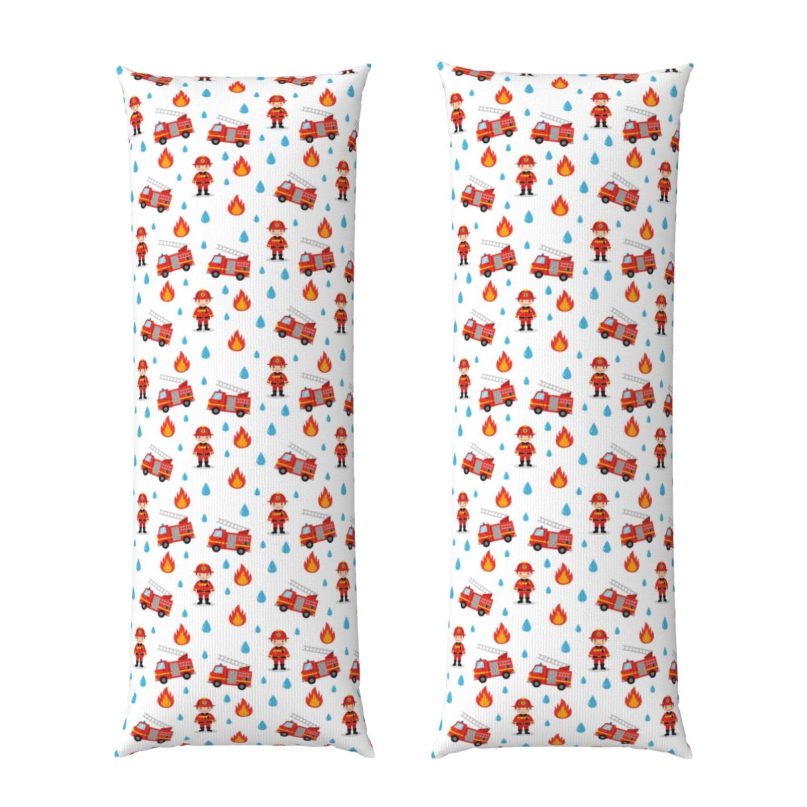 Body Pillow Cover 20x60 Inch, Cartoon Fireman Red Fire Truck, Long Zippered Pillowcase, Breathable Flannel Fabric, Comfortable Protector for Men Women Bed Couch