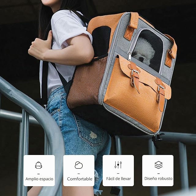 Foto 7 de 8 de PETCUTE Mochila Transportín Gato,Mochilas para Gatos y Perro Bien Ventilado con Correa de Seguridad…