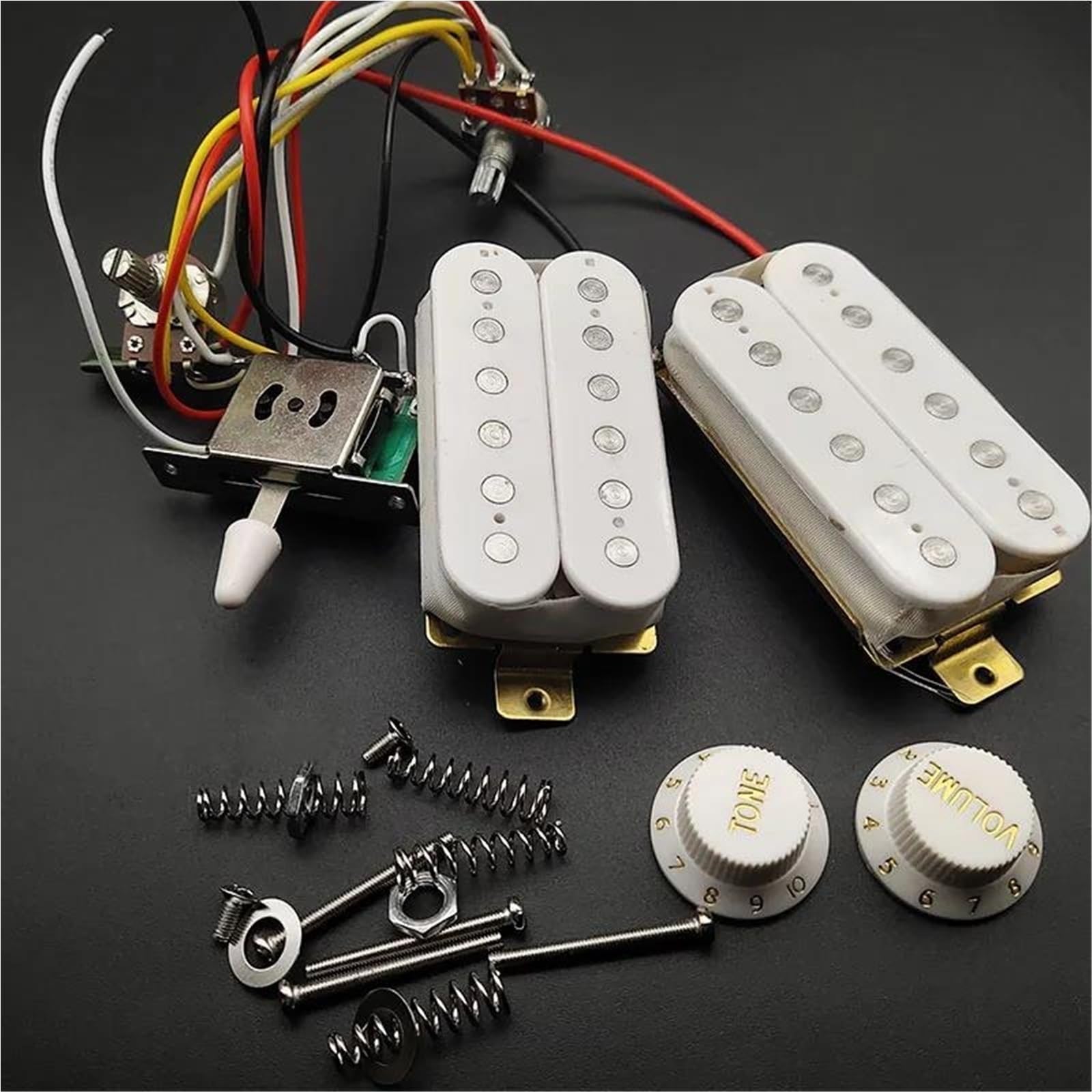 Arnés De Cableado Guitarra Pastillas De Guitarra Interruptor De 3 Vías Potenciómetro De 500 K Arnés De Cableado 1T1V(White)