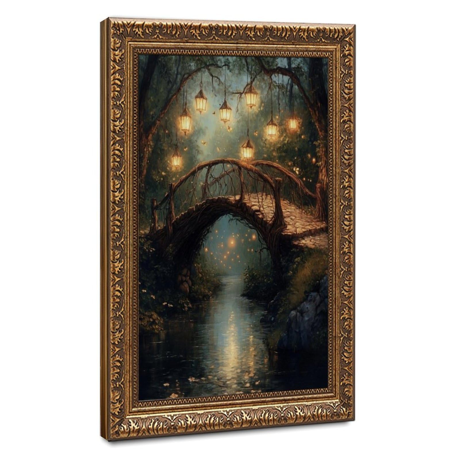 Bareronor Bronze Magical Forest Bridge Canvas Poster Bedroom Decor Landscape Office Room Decor Gift 20" L X 30" W