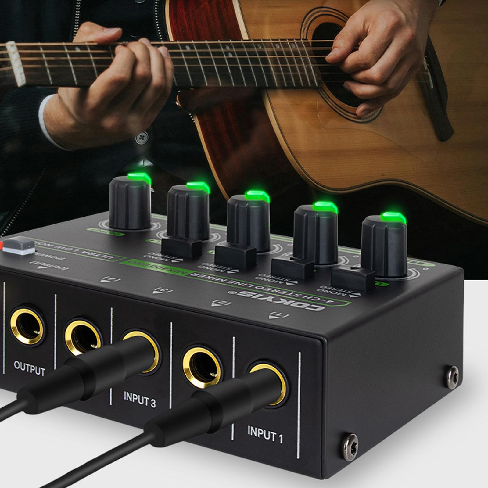 4 Kanal Stereo Audio Mixer, Mischpult 4 Kanäle 6,35mm Audiomischer mit 4 Eingänge und 1 Ausgang Type-C Aufladen Audiomixer für Bandauftritte Bühnenauftritte Instrumentenübungen Musikaufnahmen