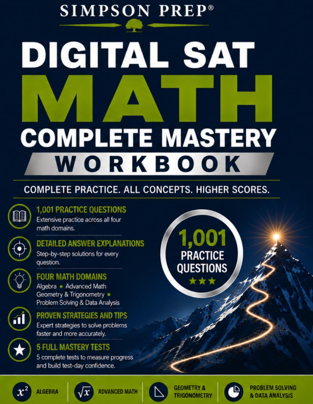 Digital SAT Math Complete Mastery Workbook: 1,001 Practice Questions, Focused Lessons, Desmos Strategies, and Step-by-Step Solutions Across All Four ... Practice for the Digital SAT and PSAT)