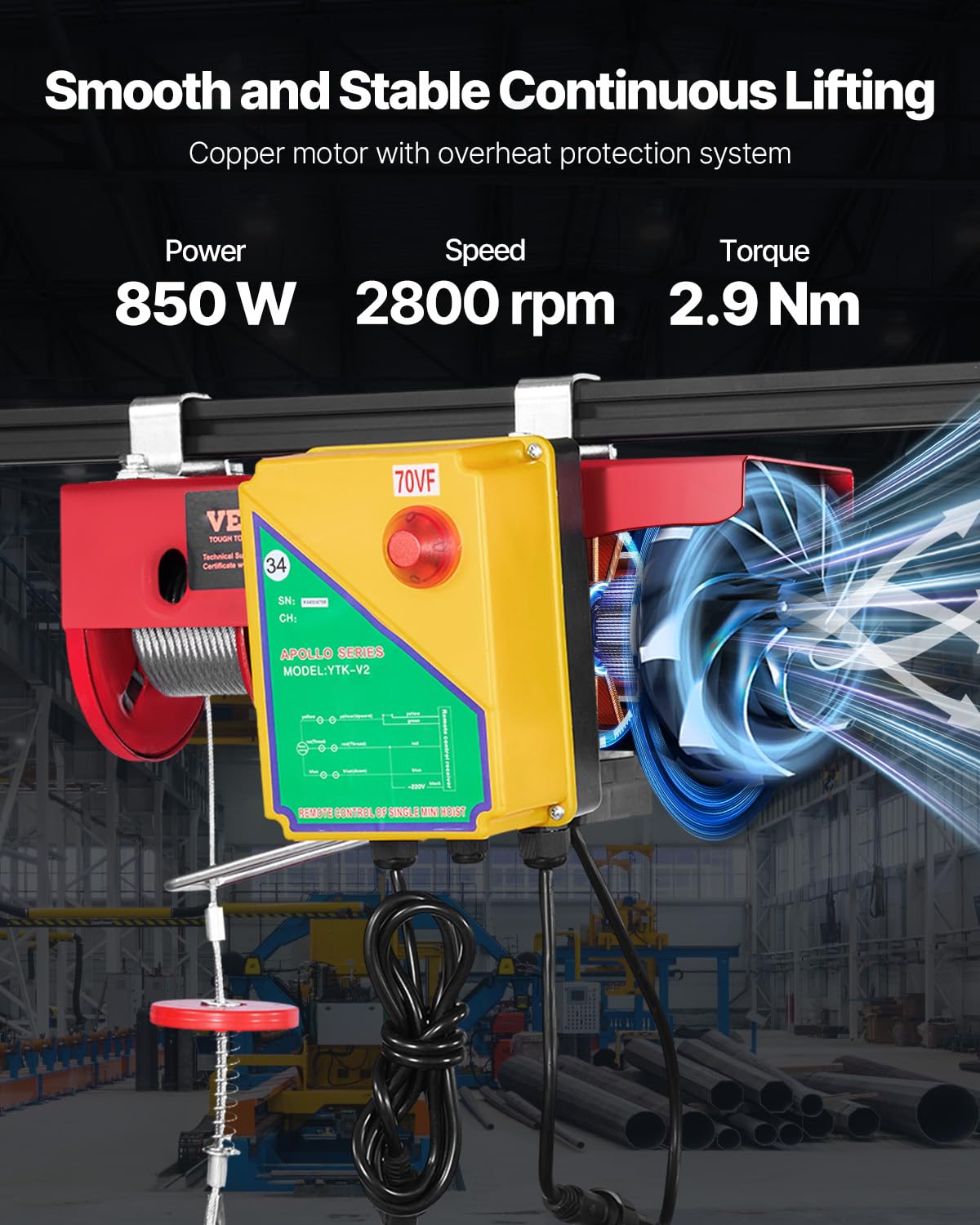 VEVOR - Cavo elettrico con telecomando senza fili, copertura di sollevamento elettrica da 110 V con telecomando, altezza di sollevamento 30 m e motore in rame puro, fabbrica
