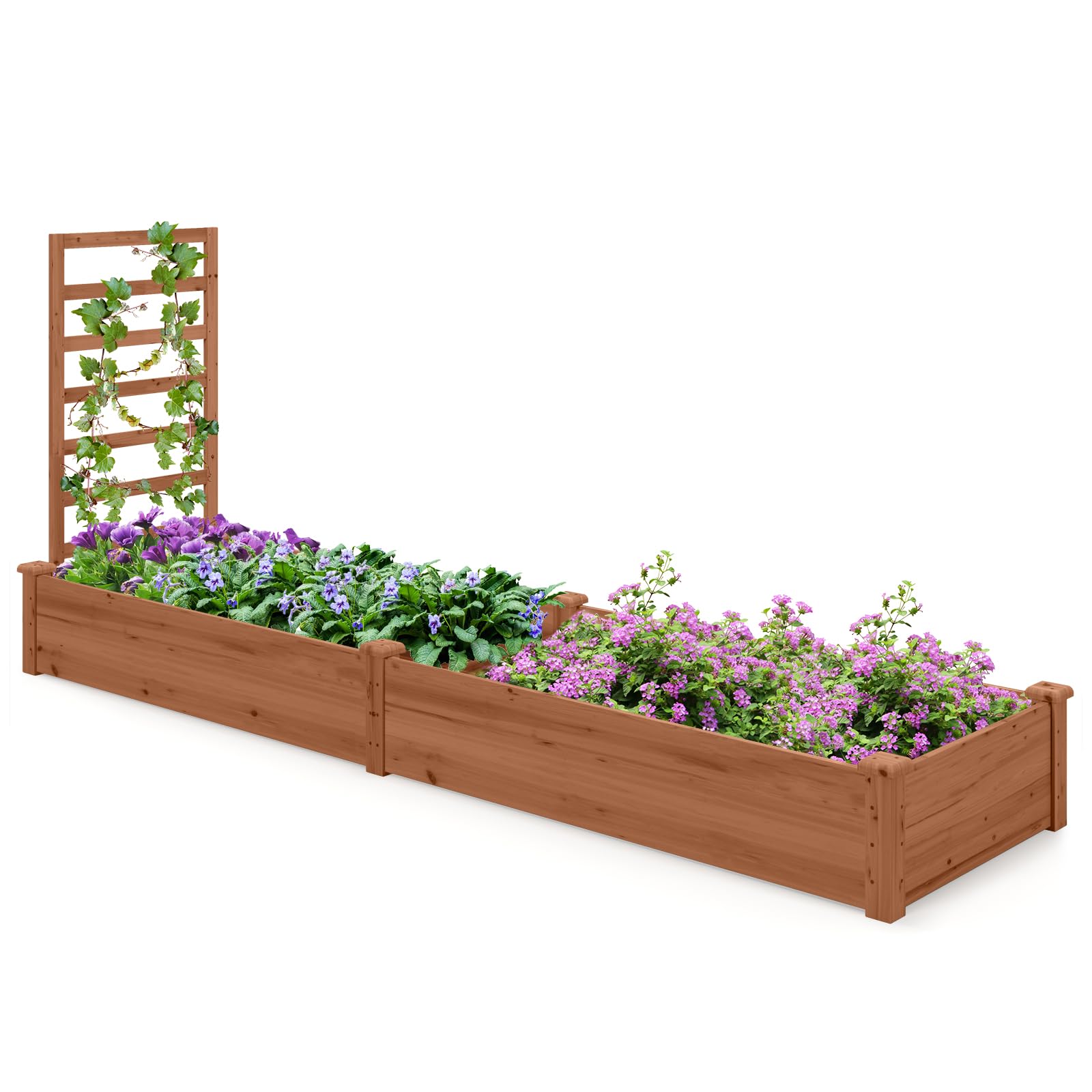 GOPLUS Carre Potager avec Treillis, 235x63x102 CM, Jardinière en Bois avec Fond Ouvert pour Fleur, Légume, Herbe Grimpante, Bac à Plantes, Assemblage DIY, Potager Exterieur pour Jardin, Patio, Balcon