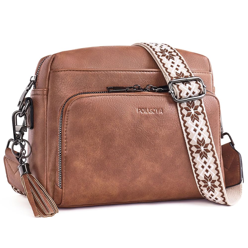 POIUGOYA Leather Crossbody Bag for Women Travel Purse Built-In RFID Wallet