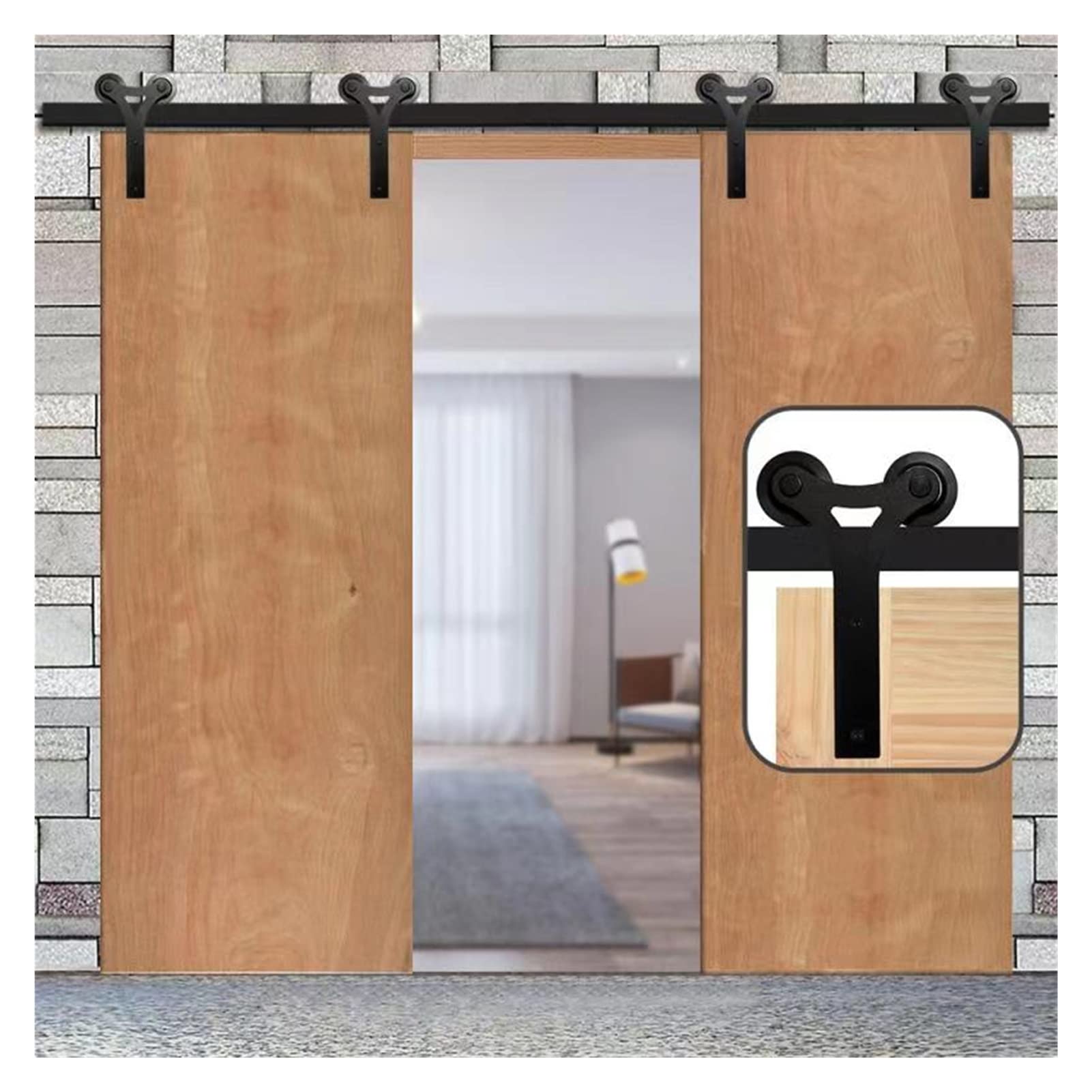 Sliding Door Hardware 1210-4840mm Sliding Barn Door Hardware Kit Y-Shaped Wood Door Hanger Track Roller Closet Hardware for Double Door(6FT 1830mm)
