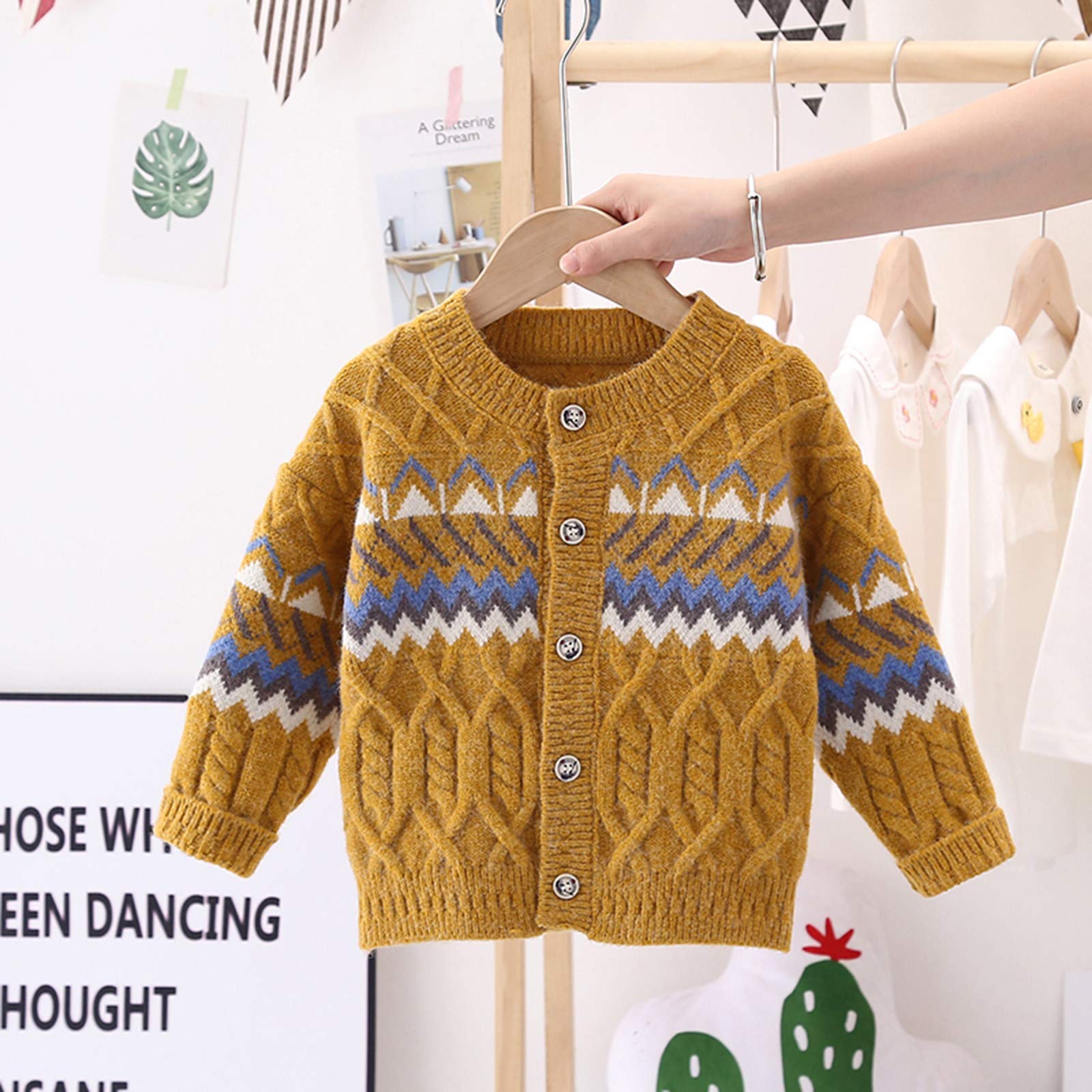 RNTOP Toddler Girls Boys Cardigans Sweater Baby Button Down Long Sleeve Cable Knit Sweater Outwear (Yellow, 5-6 Years) b91p
