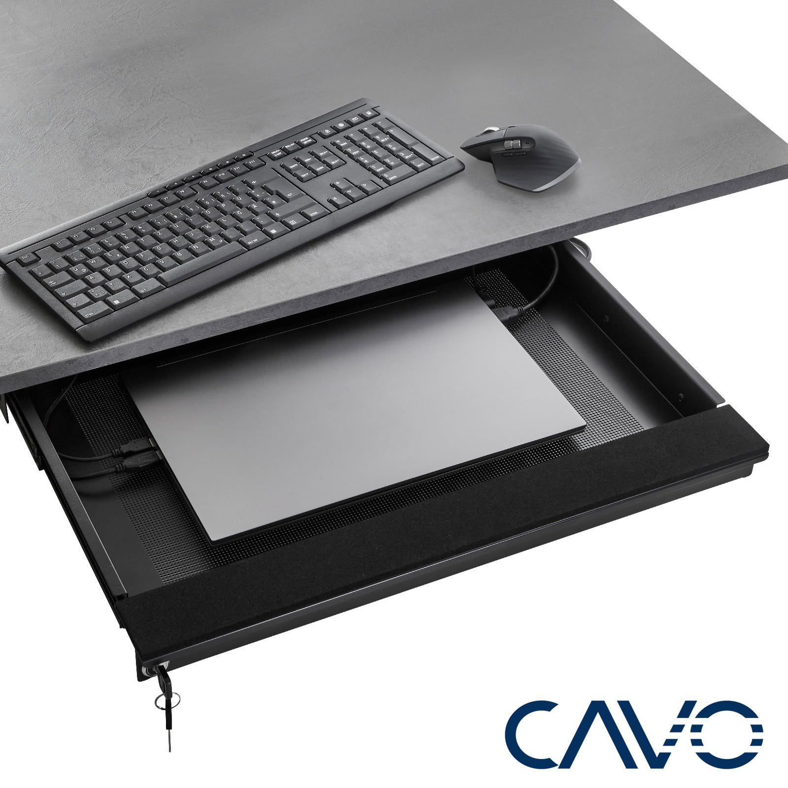 CAVO Tiroir de bureau pour ordinateur portable verrouillable 580 x 446 x 55 mm noir Tiroir de bureau pour ordinateur portable pour soubassement de SOTECH