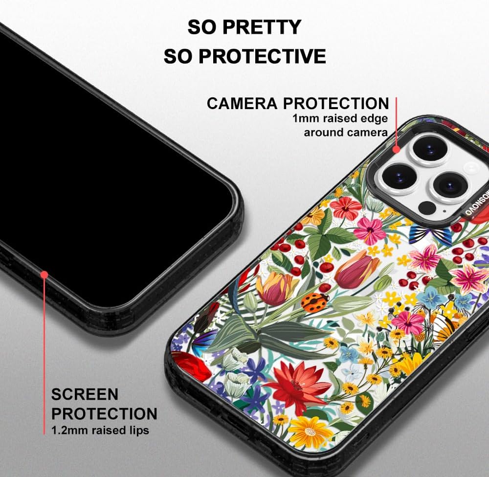 MOSNOVO Magnetic Case for iPhone 14 Pro Max, 10ft Military-Grade Protection, Compatible with Magsafe, Shockproof Phone Case for iPhone 14 Pro Max - in The Garden - Clear Black
