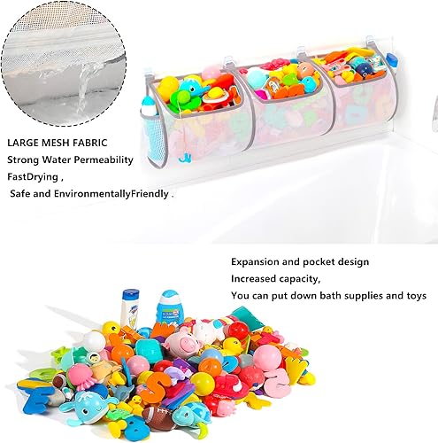 Miniatura 4 de Soporte para juguetes de bañera, evita manchas, juguetes de baño para niños de 4 a 8 años, 30 x 8.7 pulgadas, soporte de malla para juguetes de