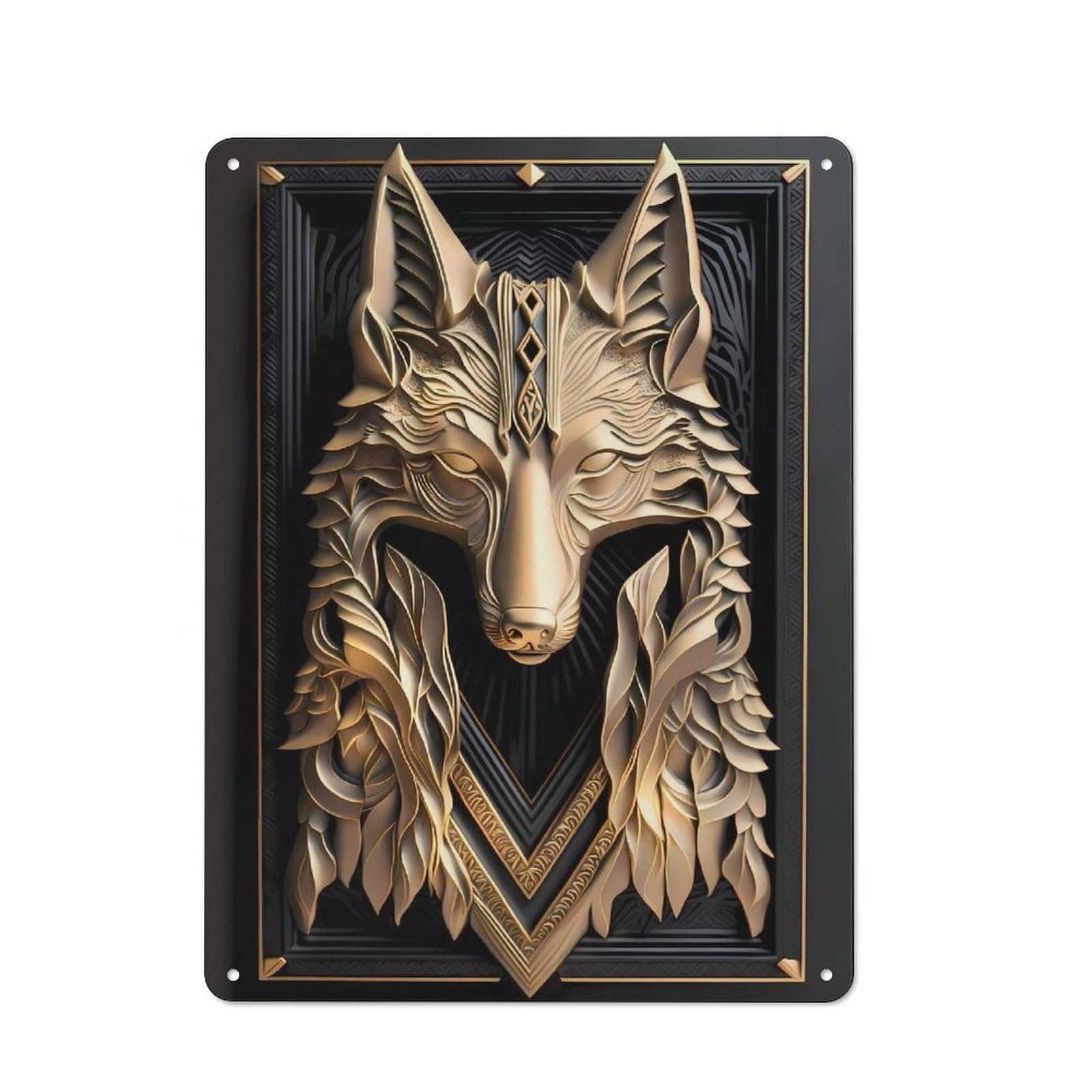 Junmoney Style-1 Luxurious Golden Wolf Vintage Metal Wall Sign 40X30cm For Garage Wall, Suited To Garage Decor Collectors
