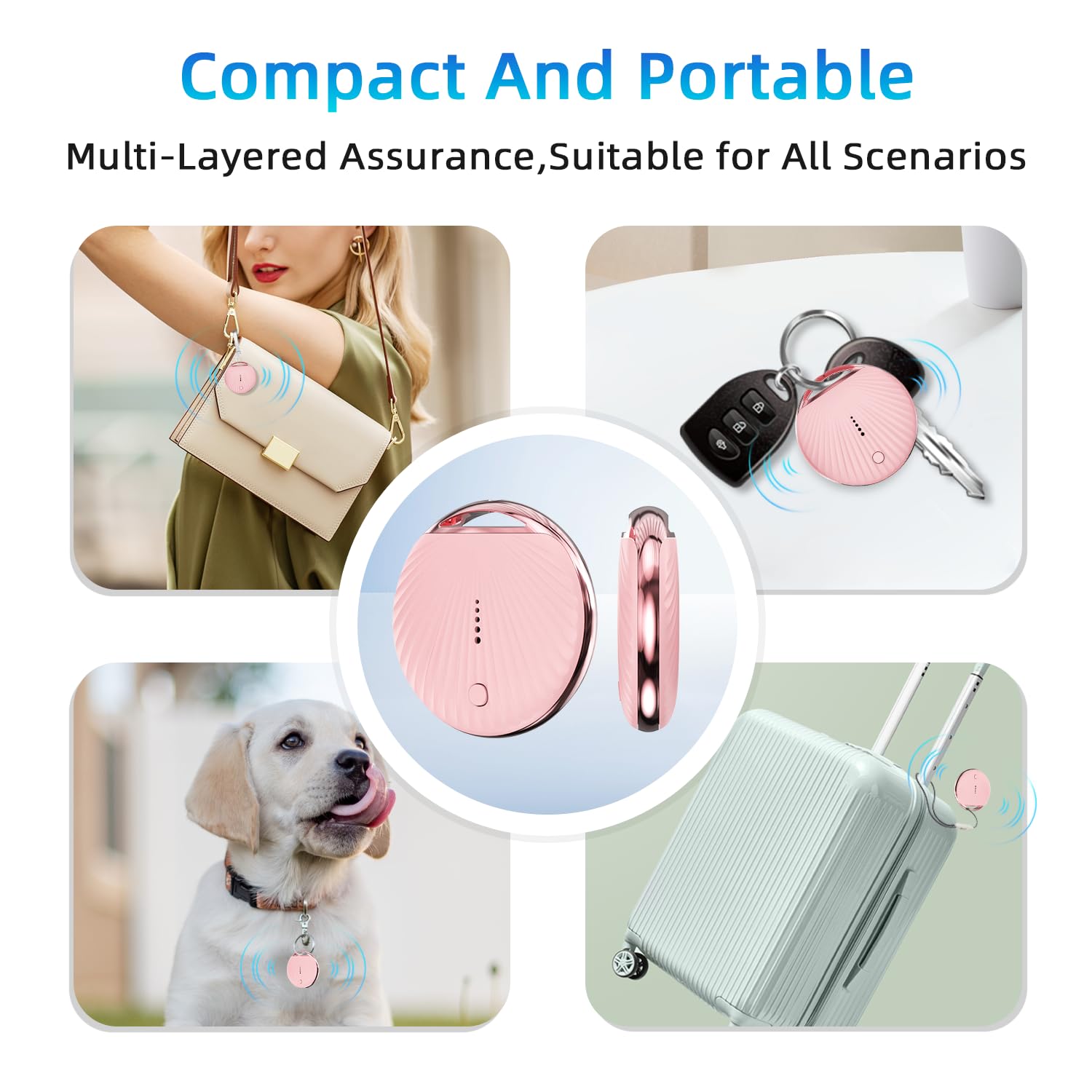 Find My App Lot de 5 localisateurs de clés intelligents Rose Compact et portable Compatible Find My App Gestion multi-appareils