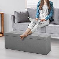 Vista 44 de ZENY Banco otomano plegable de almacenamiento de 43.3 pulgadas, reposapiés con asiento acolchado de espuma, ideal para dormitorio, entrada y sala