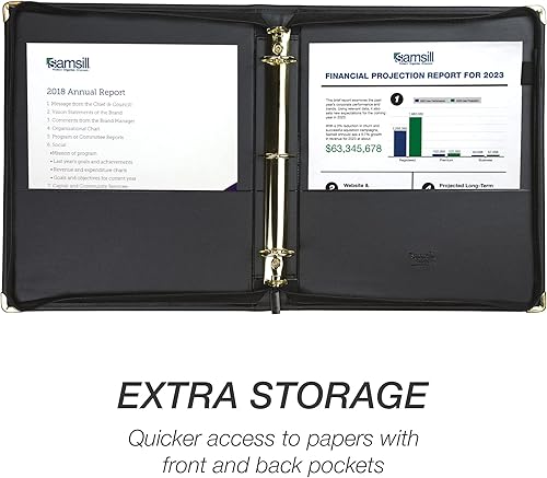 Vista 32 de Samsill Classic Collection carpeta de 3 aros, presentación ejecutiva, aros redondos de latón de media pulgada (capacidad de 125 hojas), negro, Negro
