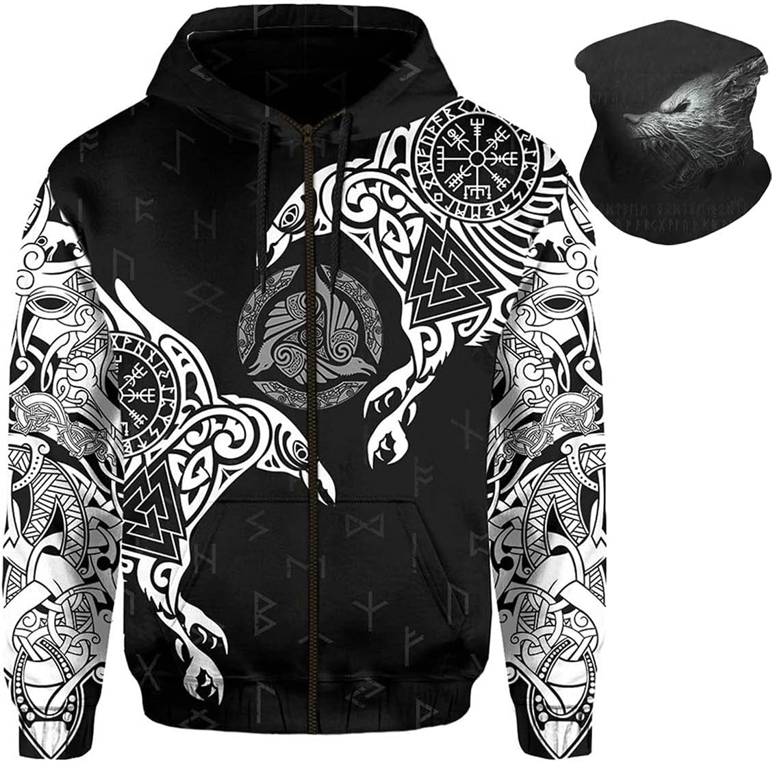 YXYECEIPENOZipper Weijing Hoodies Jacket Nordic Myth, Viking Warrior Athletic Hoodies 3d O' Don Rune ActiveWear (Color : A, Size : Small)