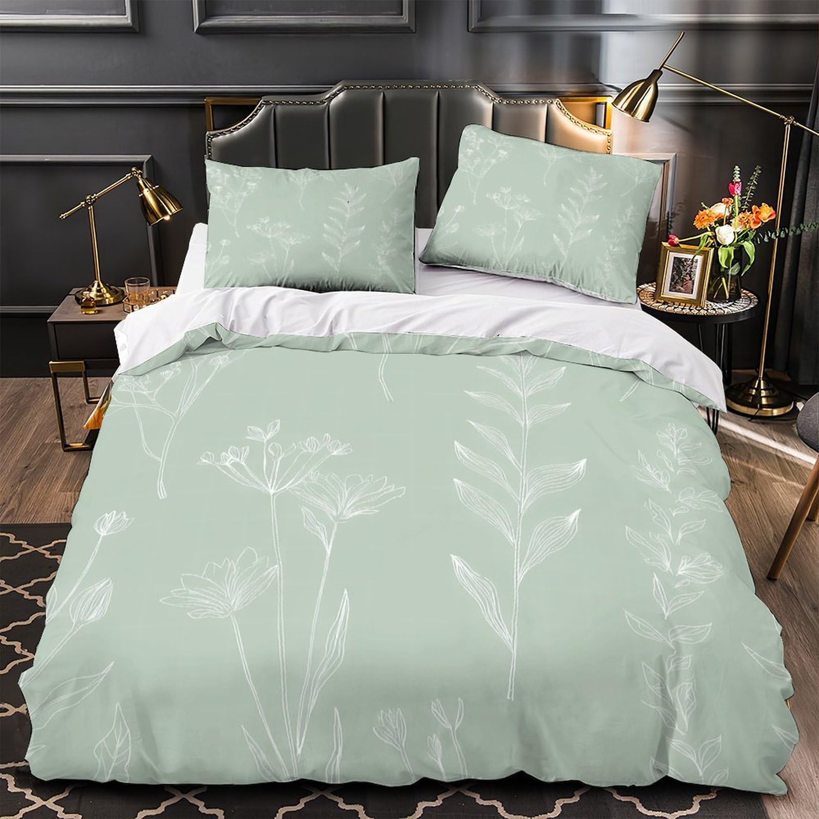 MMDASBVPE Botanical Sketches Quilt Cover 3D Design Printed Hypoallergenic 3 Pcs Bedding Set Zipper Comforter Cover Super Soft Machine Washable for Kids Adults Women Teens Youth Double（200x200cm）