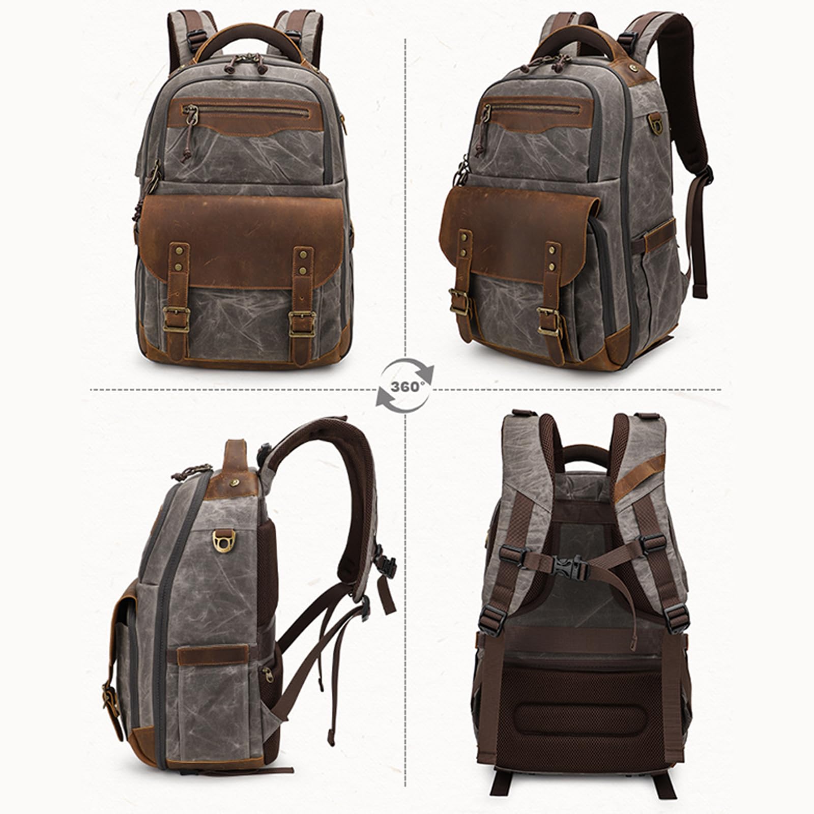 Zaino Macchina Fotografica in Tela Batik, Zaino da Viaggio Antiurto, con Scomparto per Notebook da 15.4 Pollici, per Treppiedi, Fotocamere, Obiettivi e Accessori (Grigio)