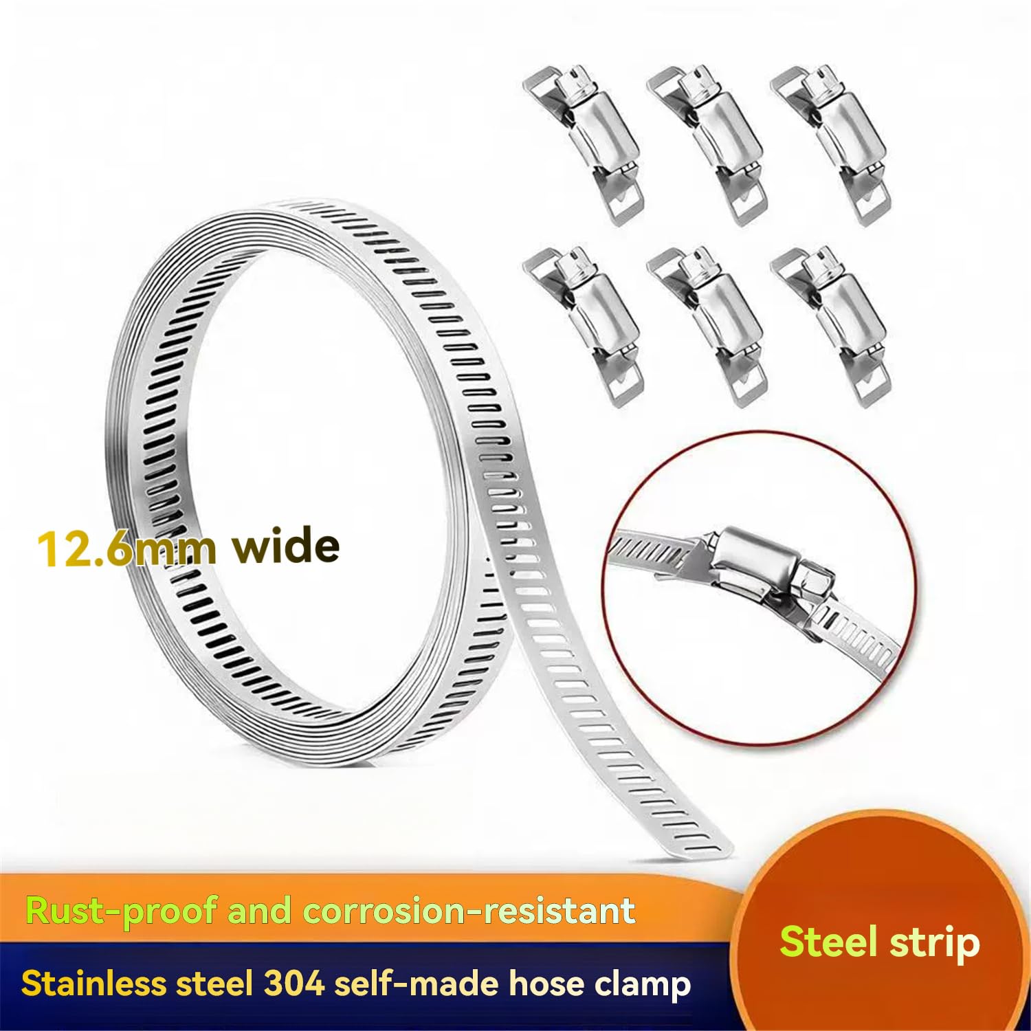 Lochband Edelstahl 30 M 12 Klemmen Rostfreies Schlauchschellen Set - Perforiertes Stahlband Zuschneidbar for Schlauchbefestigung