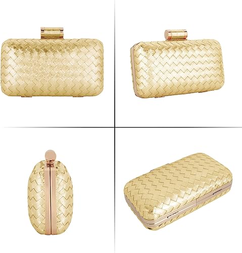 Miniatura 10 de Reberomantic Bolso de mano de metal con patrón de celosía para mujer monedero geométrico de noche G-large Gold, Oro, Color pistola., Rose gold,