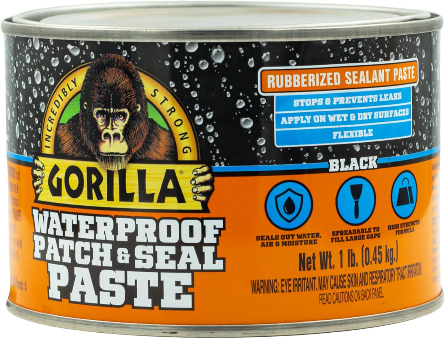 Gorilla Waterproof Patch & Seal Rubberized Sealant Paste, Black, 1 Pound Can (Pack of 1)