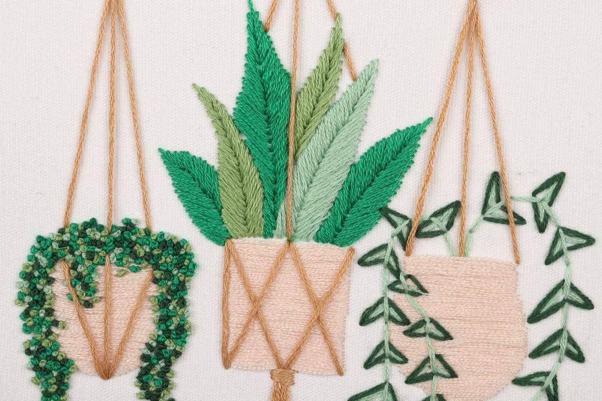 4Pack Embroidery Starter Kit with Pattern and Instructions, DIY Beginner Starter Stitch Kit Include 1Embroidery Hoop,4 Embroidery Clothes with Plants Flowers Pattern,Color Threads (Embroidery Kit-C)