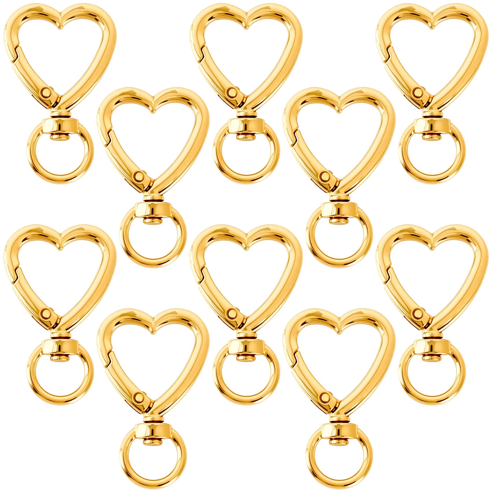 OIIKI 10 PCS Heart Shape Keychain Clip, Gold Heart Spring Snap Hook