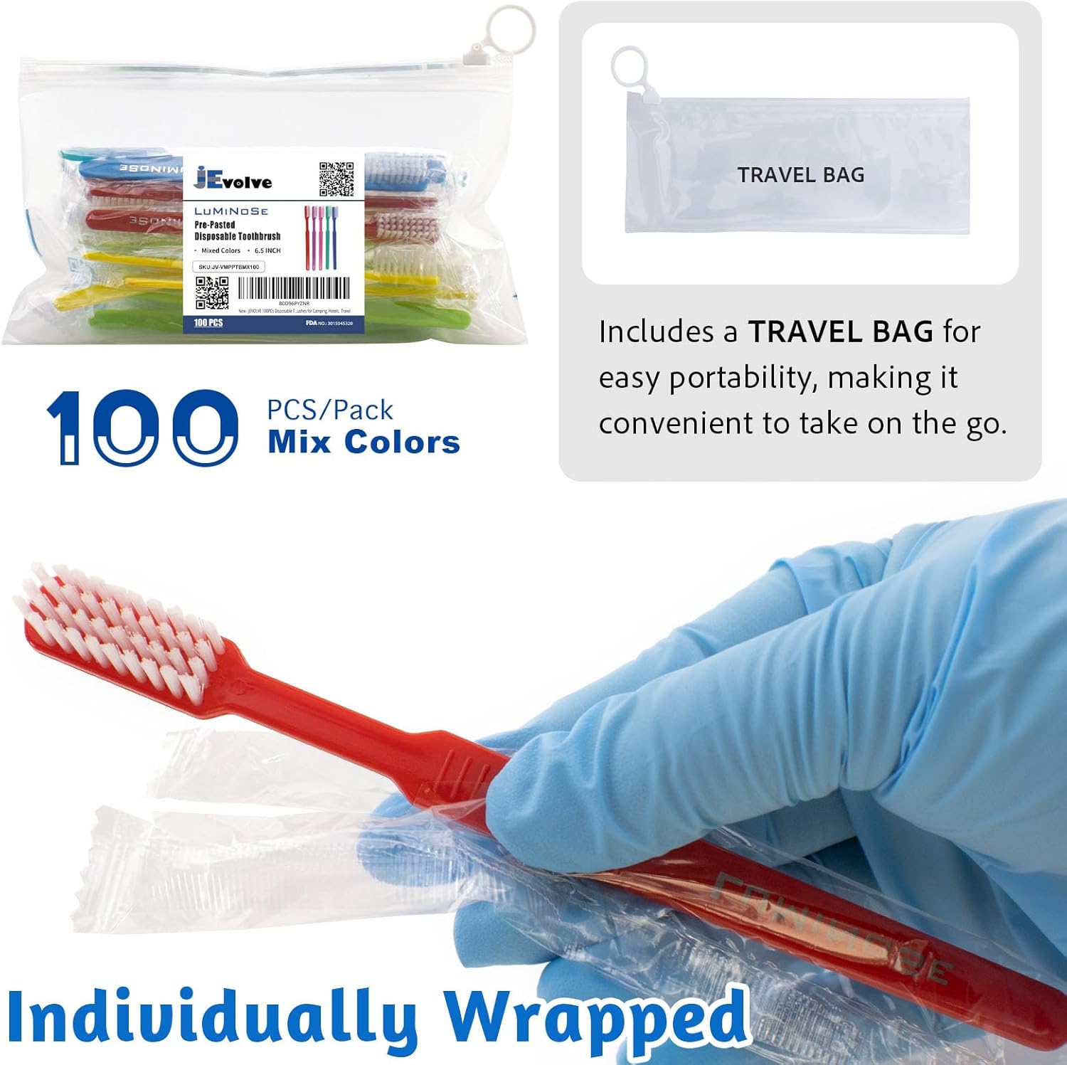 200 Pcs Disposable Pre-Pasted Toothbrushes | Individually Wrapped Pre Pasted Toothbrush | Single Use Waterless Tooth Brush for Hotel, Camping, Homeless Gift | Multi Color