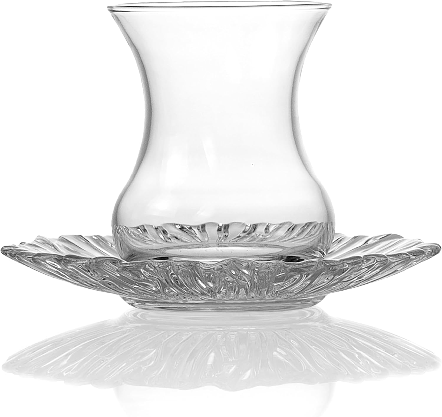 Red Co. Set of 6 Clear Glass 5.25 Fl Oz Tulip Shaped Turkish Tea Cups with Saucers