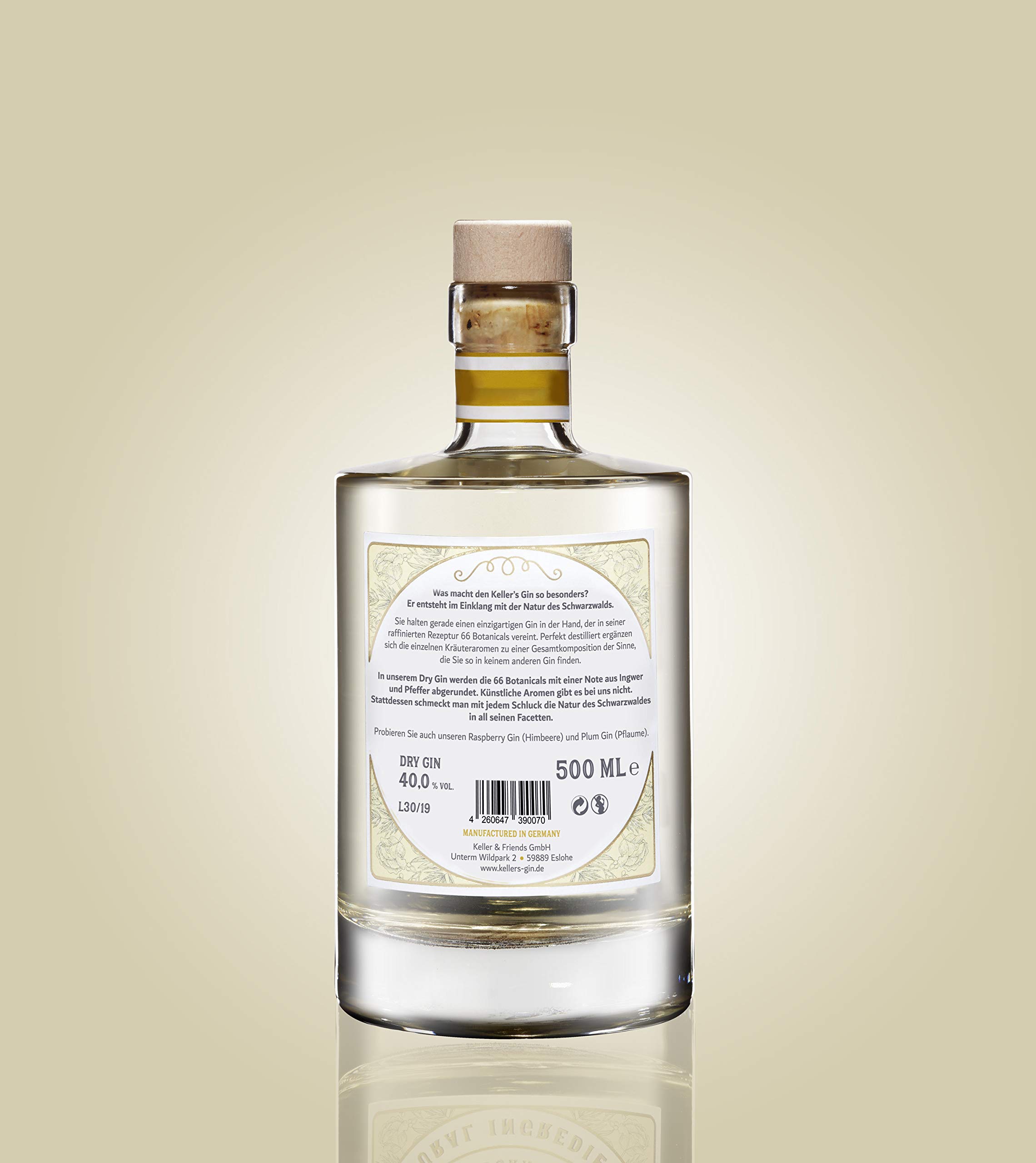 Keller’s Dry Classic Gin (1 x 0,5 l), vielseitiger Premium Gin aus 66 Botanicals - 40% vol. Alkohol