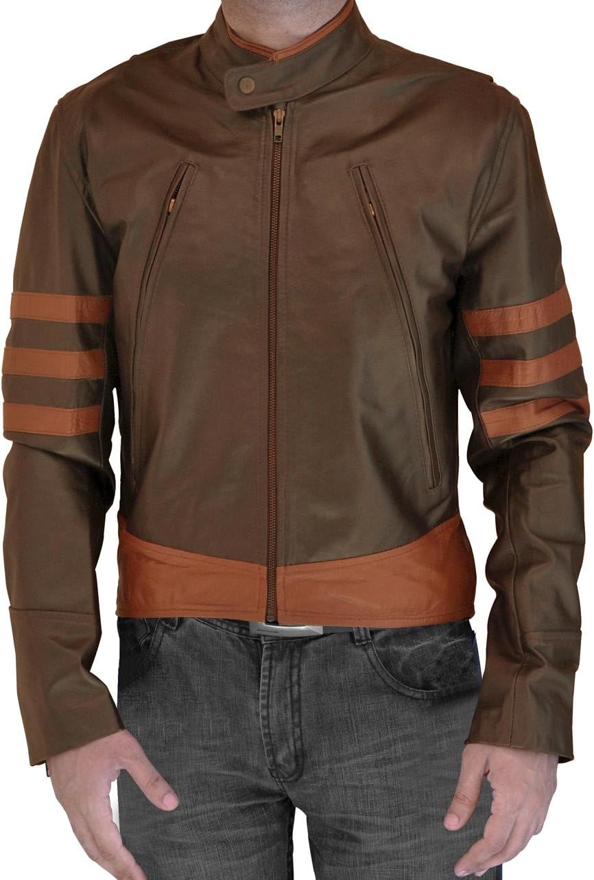 Mens Slim Fit Brown X Men Origins Wolverine Leather Jacket