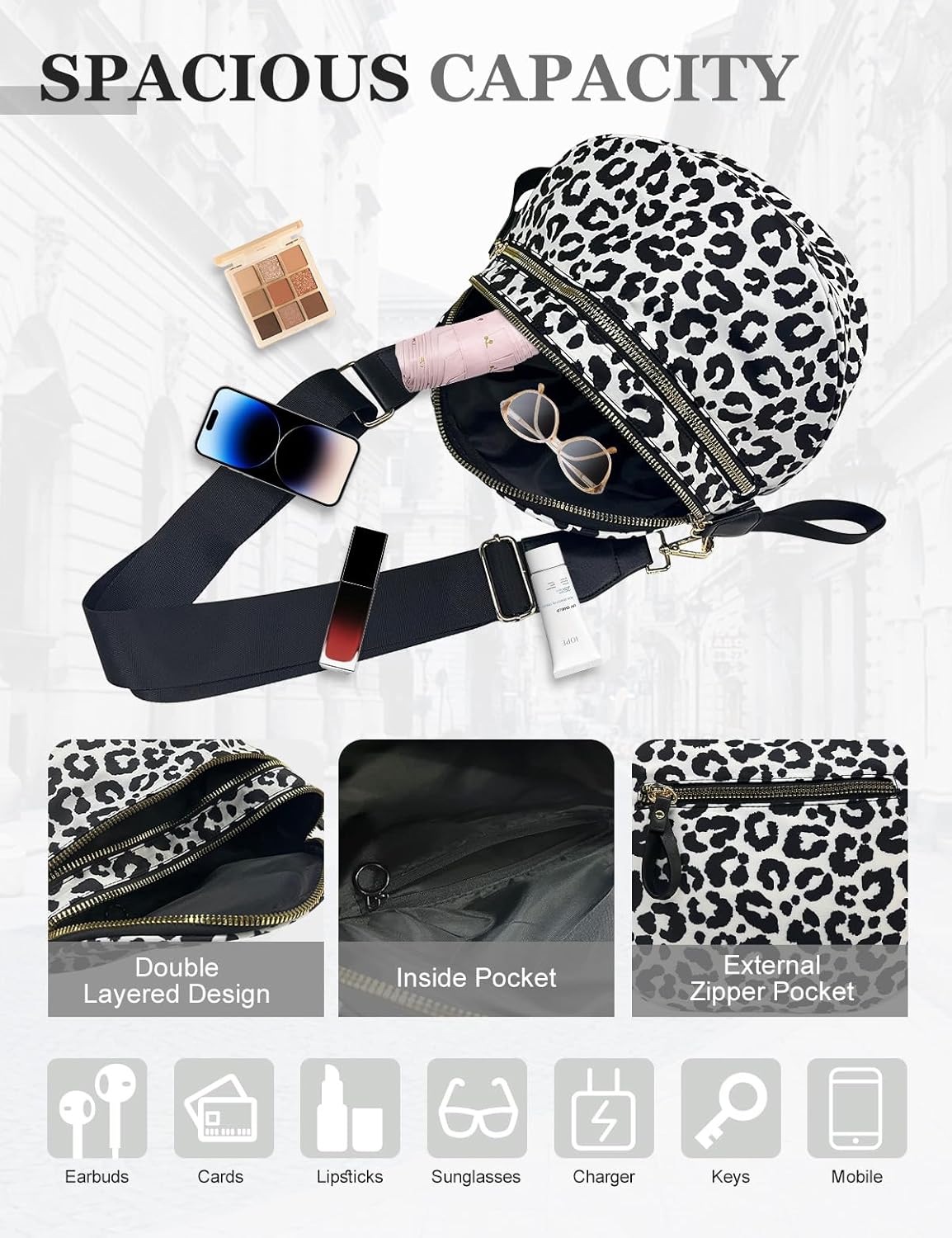 Checkered Nylon Crossbody Bag for Women, Spacious Checkered Bum Bag Purse Shoulder Bag Sling Bag with Shoulder Strap - Image 4