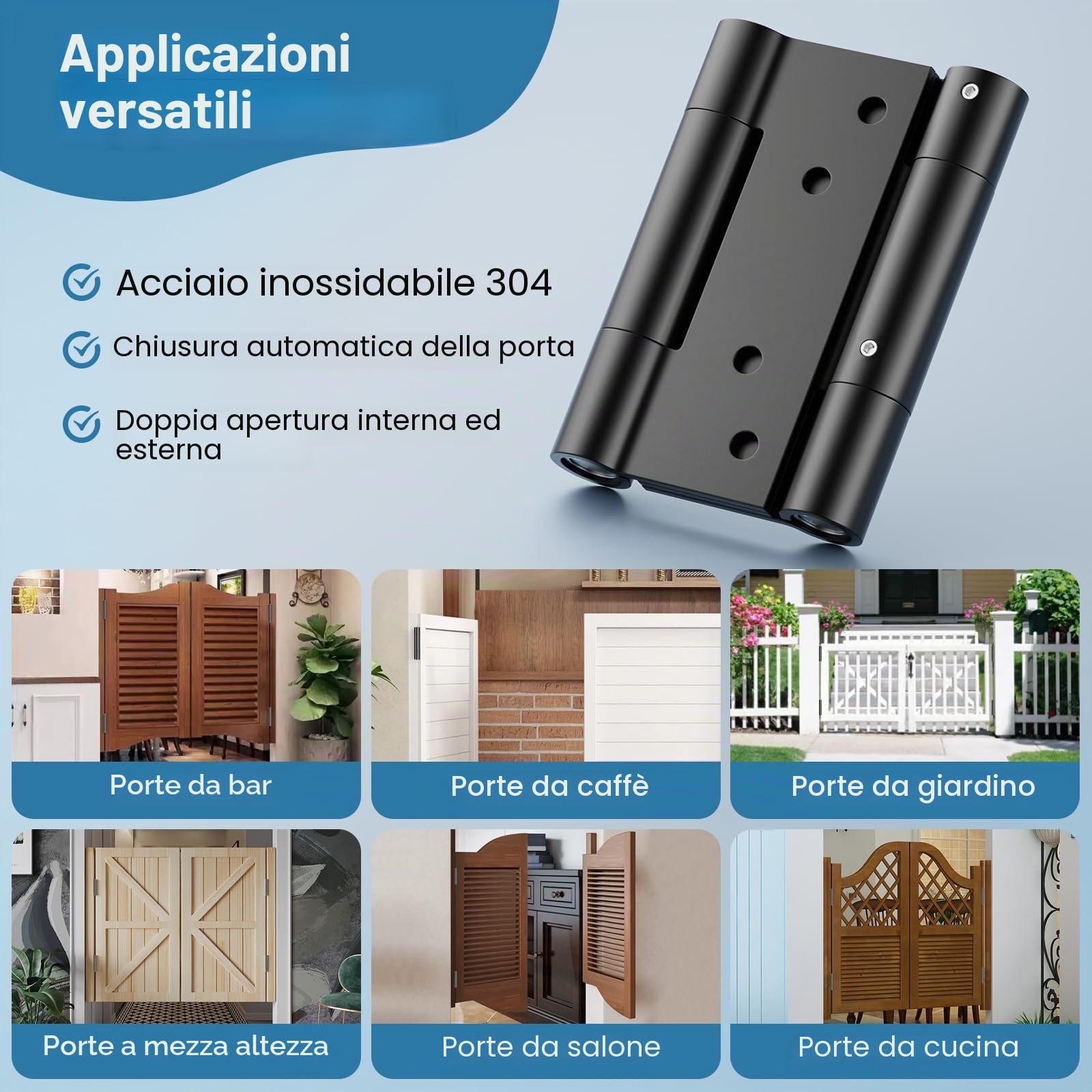 (2 pz) Cerniera Doppia Azione 76mm,Acciaio inox massiccio ispessito (Max 30kg), Regolabile e Autochiudente,nero,per Porte a Battente,Saloon, Bar,Ristoranti,Cucine,Banconi,Uso Interno/Esterno