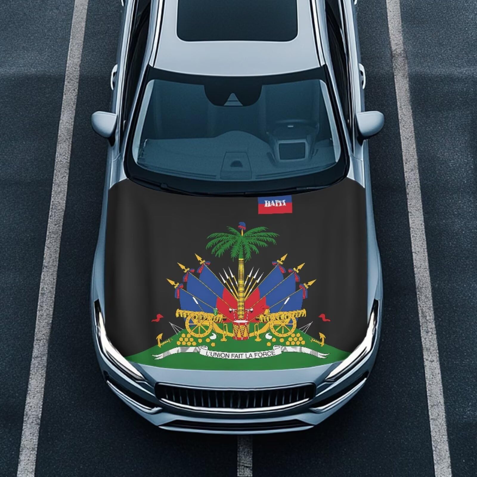 Renewold Flag of Haiti Pattern Car Hood Cover for Automobile Vehicle Hood Protector Party Festival Celebration Decor Outdoor Wrap Blanket Exterior Car Accessories Gift for Women Men