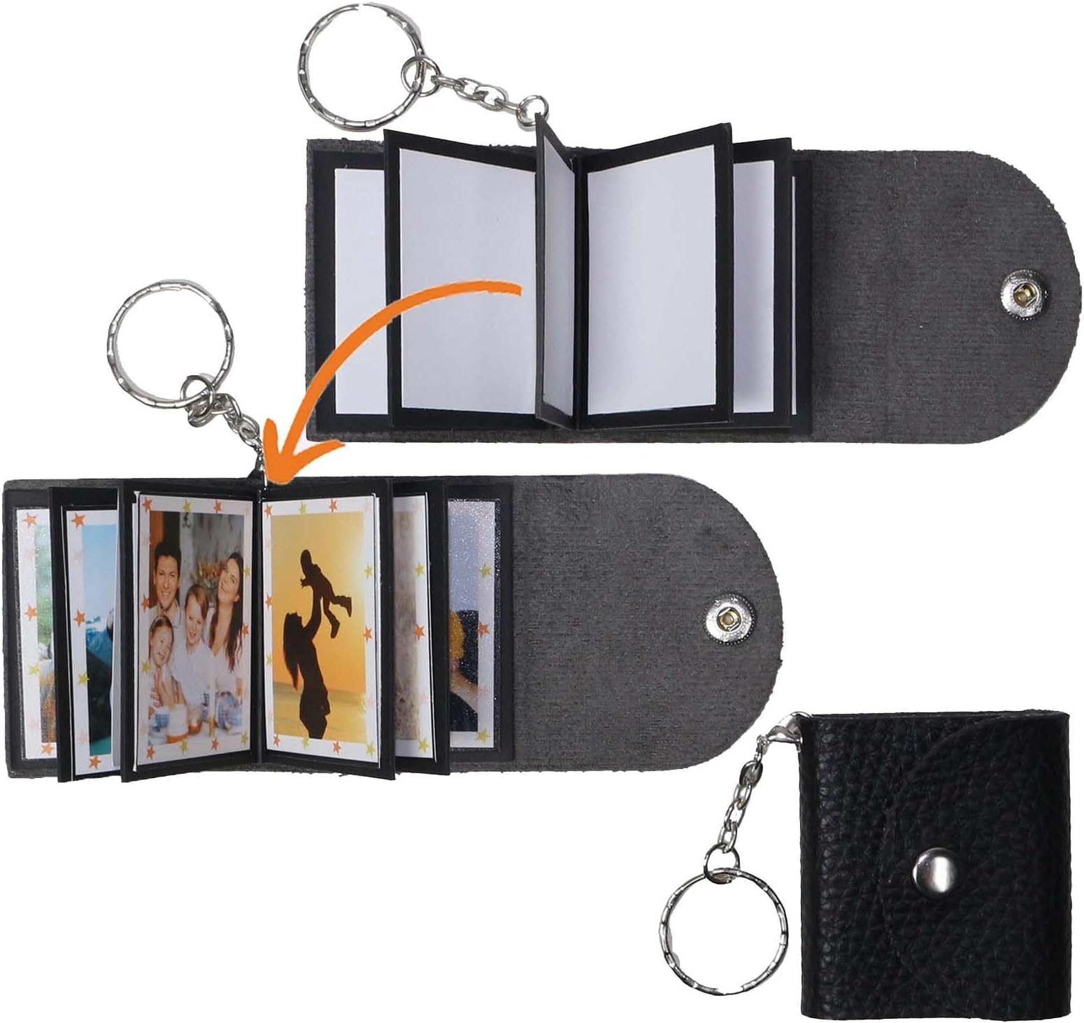 Mini Photo Keychain, Personalized Key Ring Picture Book, DIY Small Custom Memory Photo Picture Keychains, for Family, Black