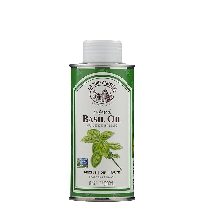 La Tourangelle, Basil Oil, Expeller-Pressed High-Oleic Oil, Great for Salads, Finishing Oil, Spread, Sauce, Dips, 8.45 fl oz