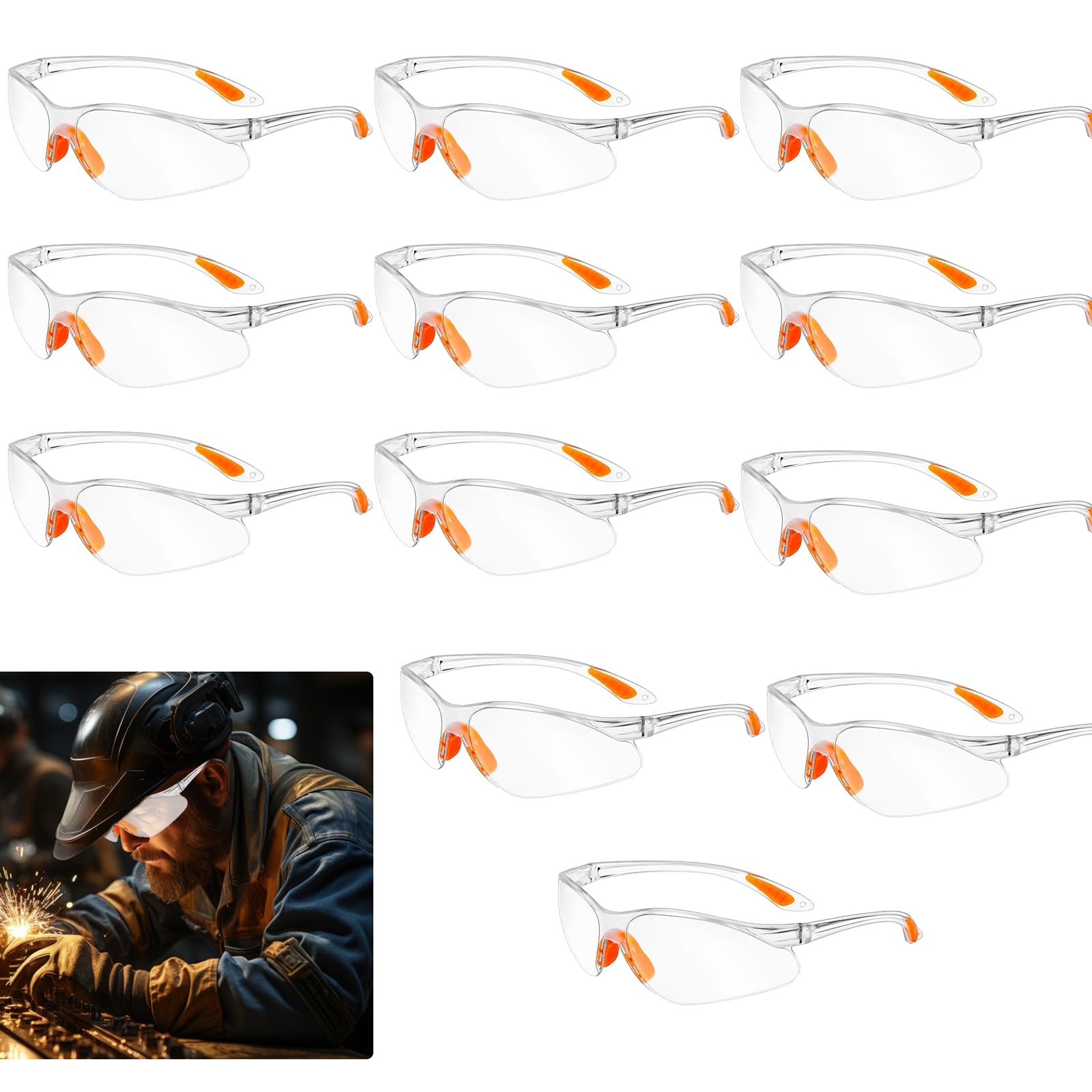 Azonelife Paquete de 12 Gafas protectoras de trabajo, gafas de seguridad en el trabajo, gafas protectoras envolventes transparentes, gafas a prueba de polvo Antivaho/Antipolvo/Antiarañazos