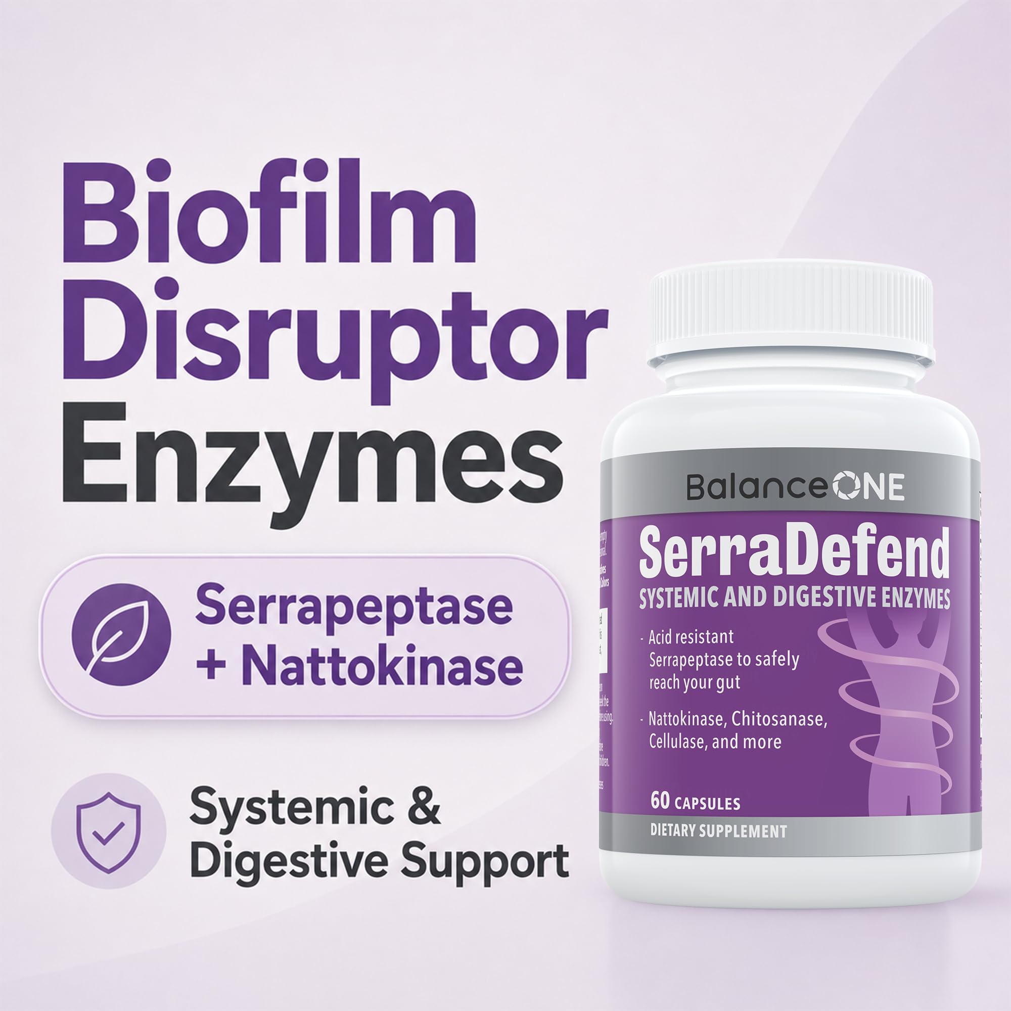 Balance ONE Biofilm Disruptor, Serrapeptase and Nattokinase, 60 Capsules — Amazon image 2