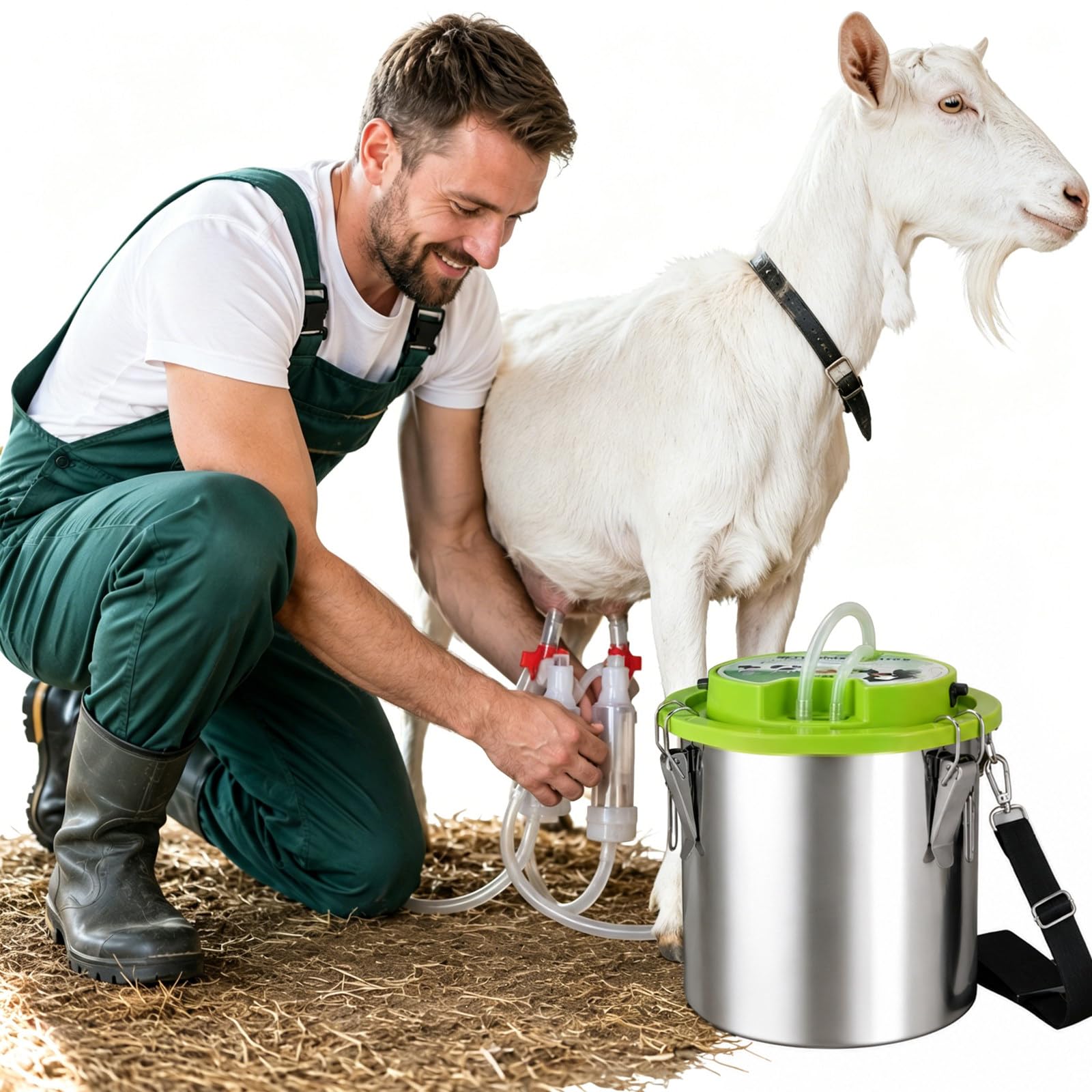moupeaktain Portable Electric Milker, 12L Milker for Goats Cows and Sheep, Rechargeable Milking Machine with Stainless Steel Bucket, 43-46 Times/Min Pulsation, For Farm, Homestead, Ranche Sheep