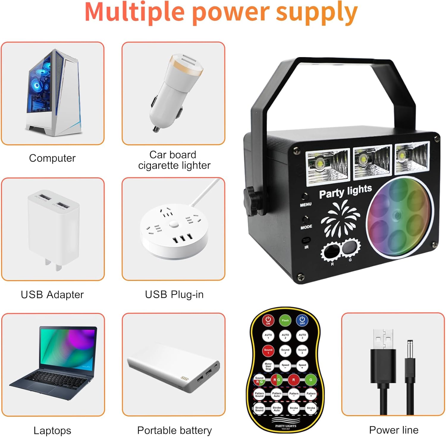 DJ Strobe Light, Party Flash Lights, 3 in 1 Mixed Effect Stage Light, LED Pattern Lights Flash Remote Control, Sound Activated Disco DJ Wedding Birthday Club Stage