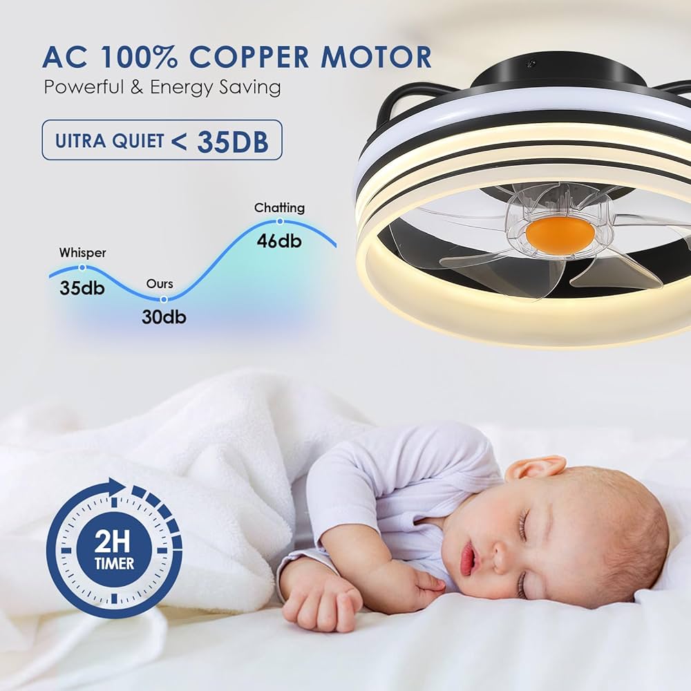 BYKISTOK Flush Mount Ceiling Fan with RGB Light - 13“ Small