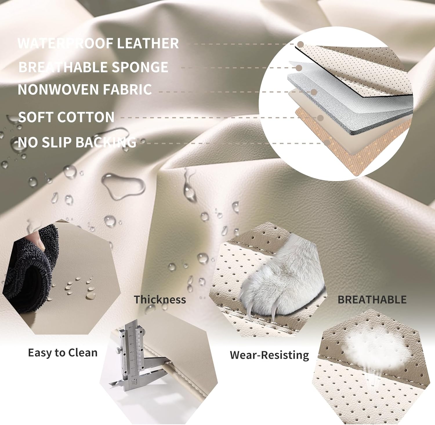 Car Seat Covers Full Set Fit for Toyota Avalon 1997-2022,Luxury Faux Leather Seat Covers 5 Seats,Breathable Anti-Slip Seat Protectors with Lumbar Support(Beige,Full Set)