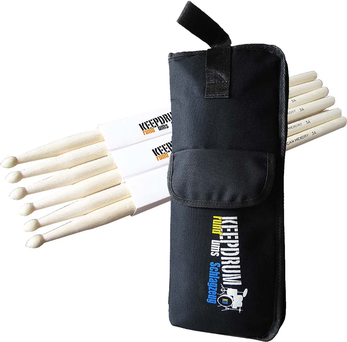 keepdrum 5A American Hickory Drumsticks 3 Paar + KD SB-01 Stickbag Tasche ++++