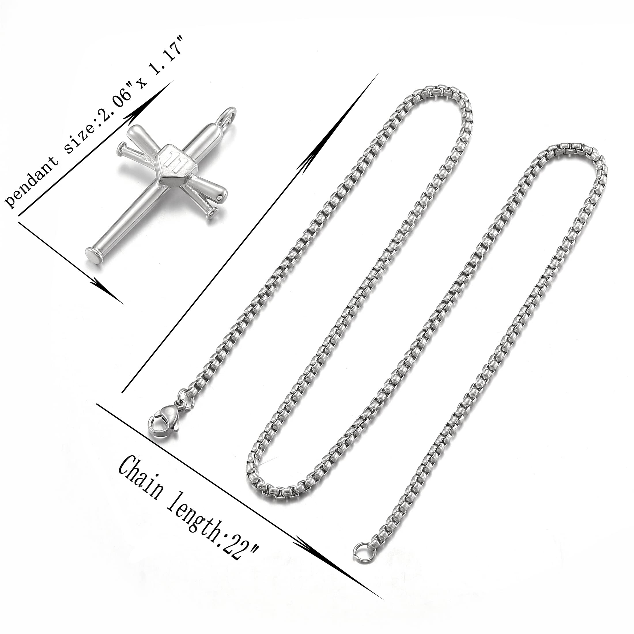 RWQIAN Collana da uomo con ciondolo a forma di croce con croce in acciaio inox, per uomo/donna, con ciondolo a forma di mazza da baseball, idea regalo per fan del baseball