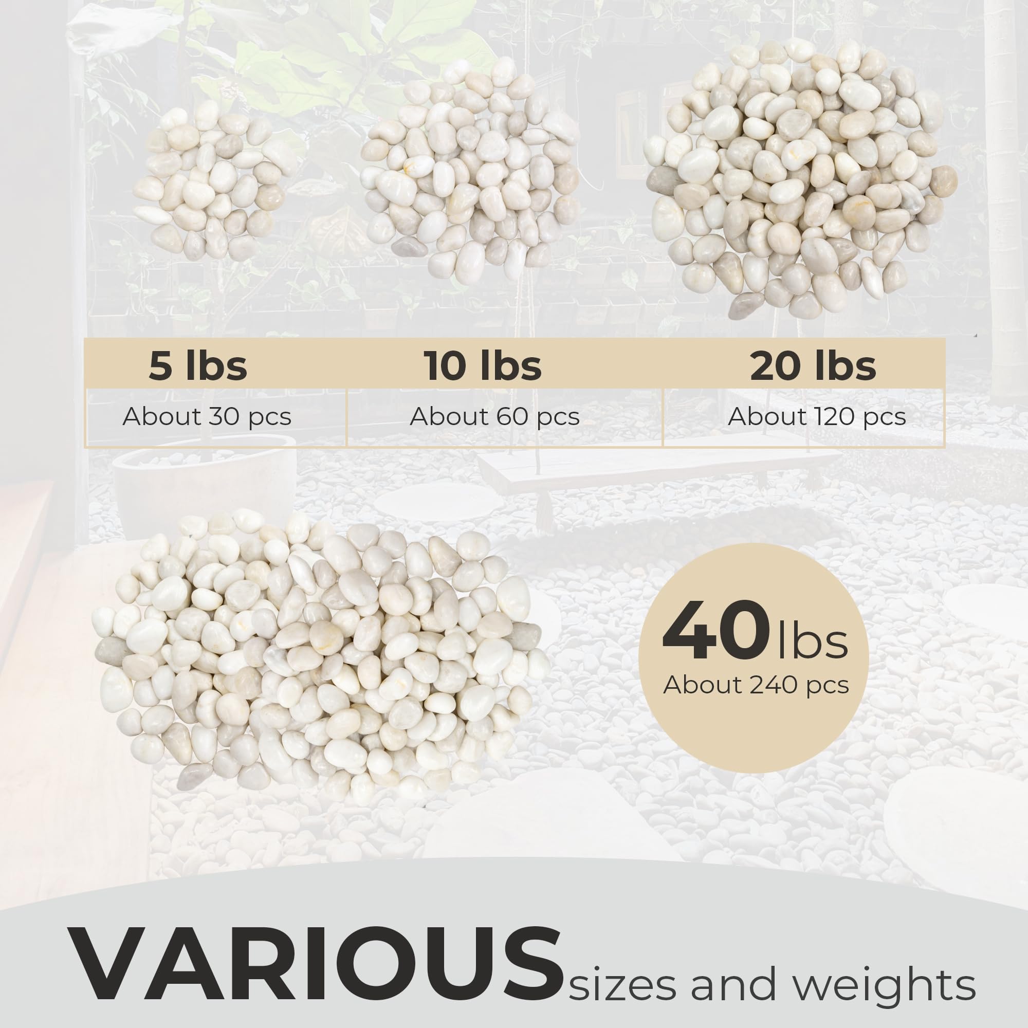 Große Flussfelsen, weiße Kieselsteine für Pflanzen, 5,1 - 7,6 cm, hochglanzpoliert, natürliche dekorative Steine für Aquarium, Vasenfüller, Aquarium, Landschaftsbau, Garten, 9 kg