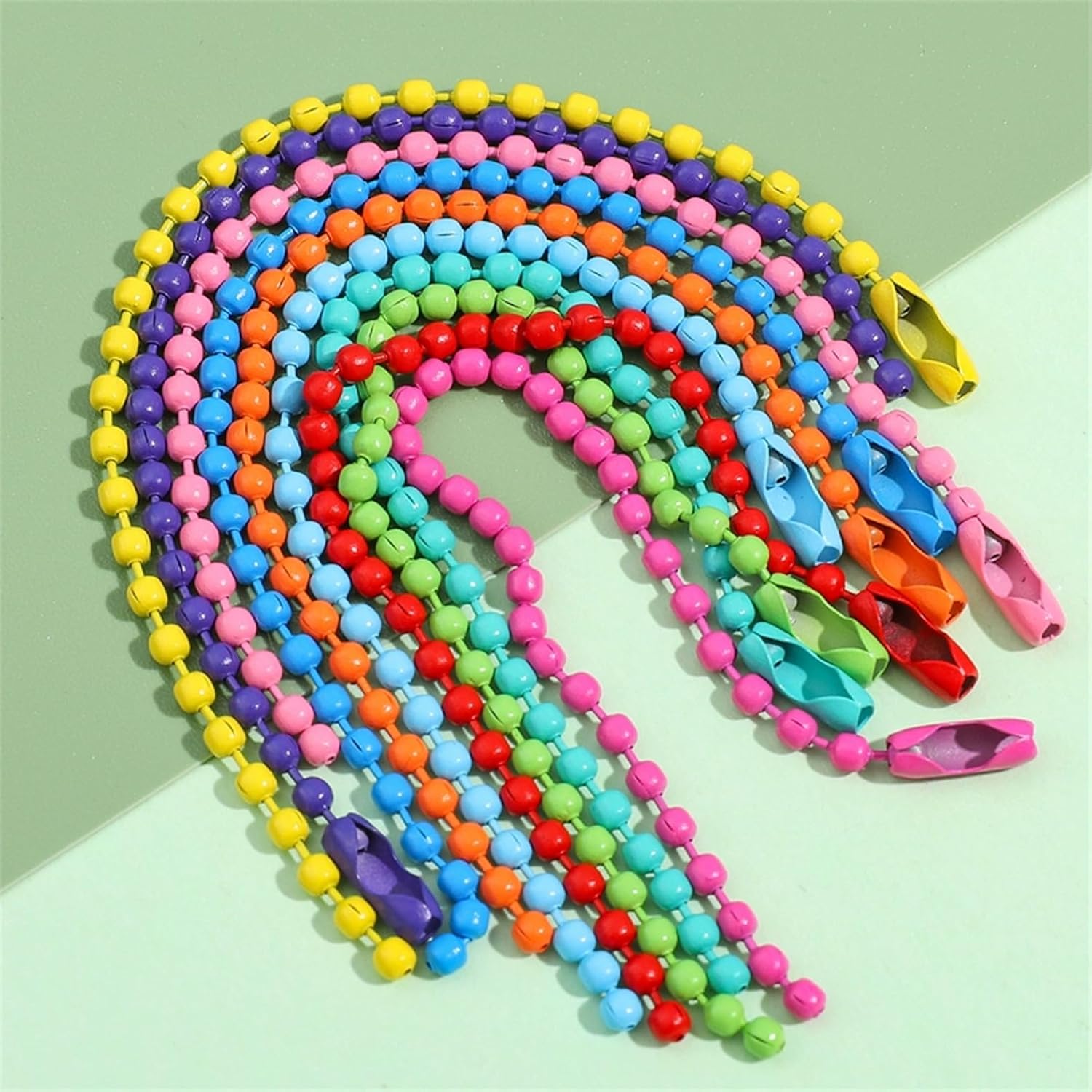 Gin Geomir 220PCS Ball Bead Chain Keychain Set - 100mm Steel Metal Beaded Chains for Jewelry Making, DIY Crafts, Dog Tags & Key Accessories (Bulk Mixed Colors, 2.4mm Beads) - Image 4