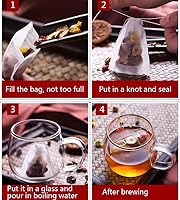 Vista 4 de 100 bolsas de té desechables para té de hojas sueltas, bolsas de filtro de té biodegradables con cordón, bolsas de té vacías de fibra de maíz