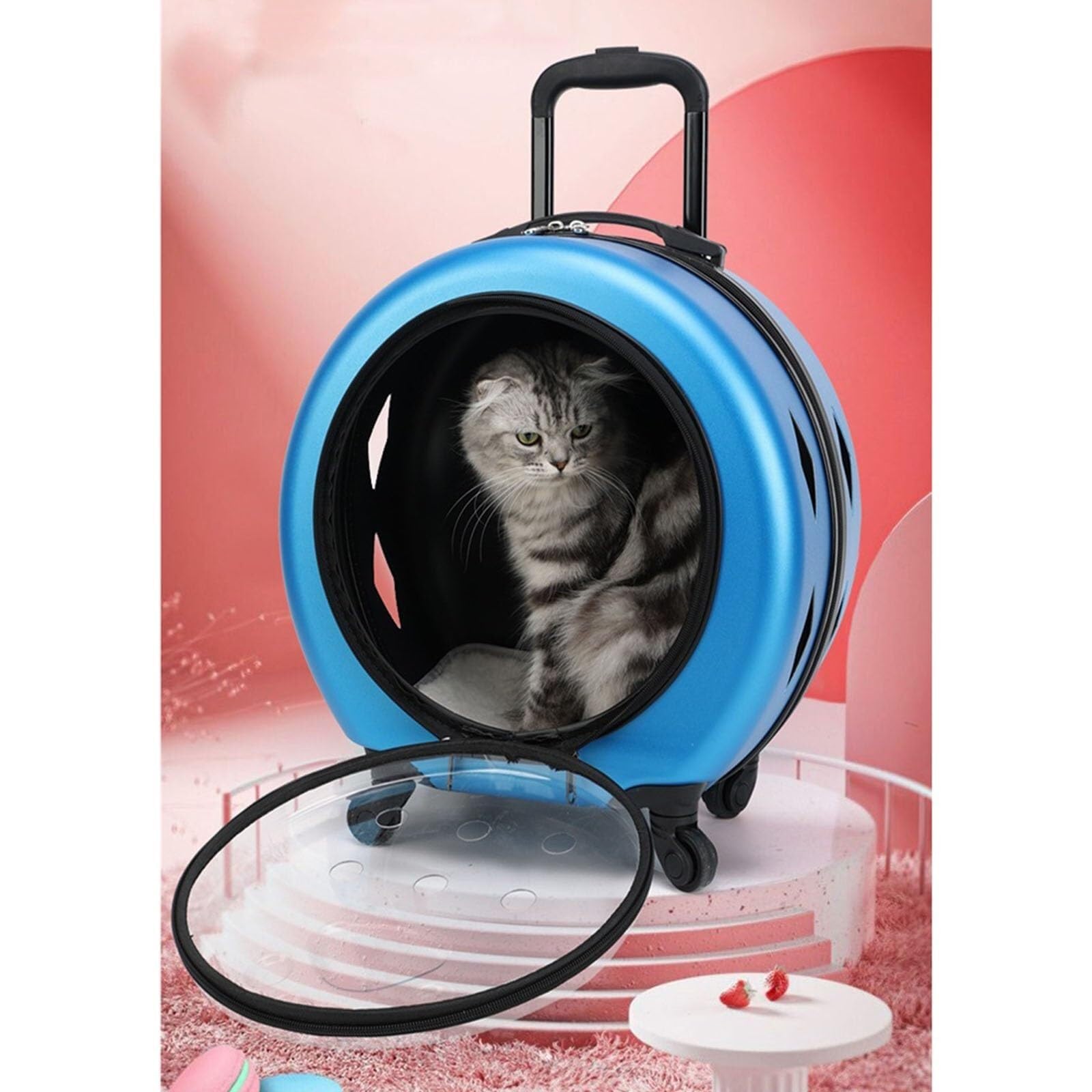 Trasportino trasparente su ruote, carrello da viaggio portatile per gatti, zaino a capsula di grande capacità per gite