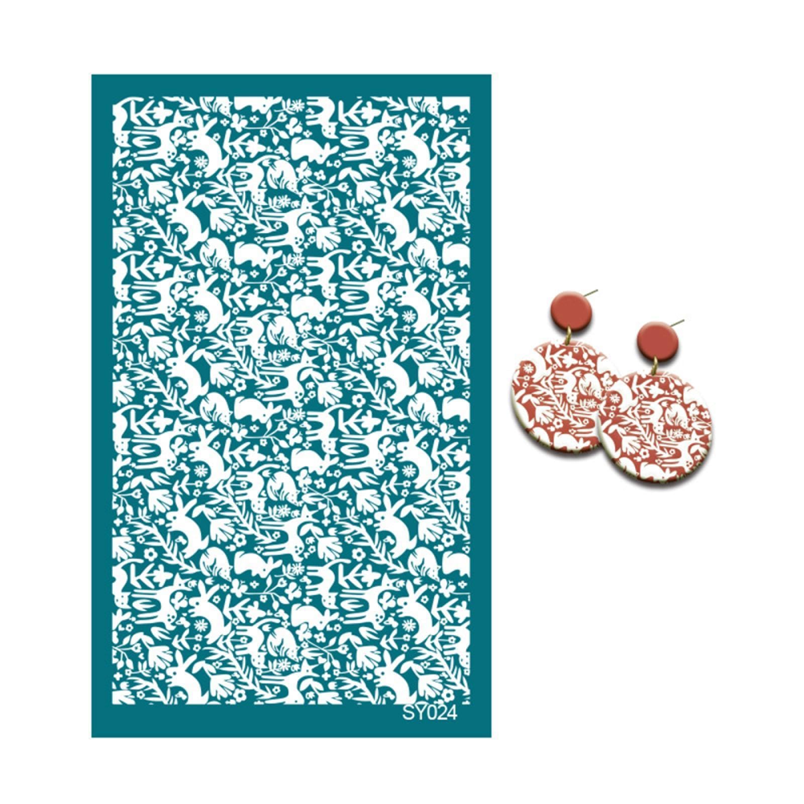 MANGOUSONG Screen Printing Kit,9x15cm Rabbit Deer Silkscreen Stencils for Polymer Clay Reusable Silkscreen Print Kit Mesh Transfer Crafts Printing Jewelry